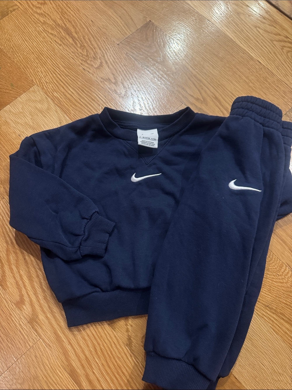Nike Kids Navy Sweatpants & Crewneck Set with White Swoosh